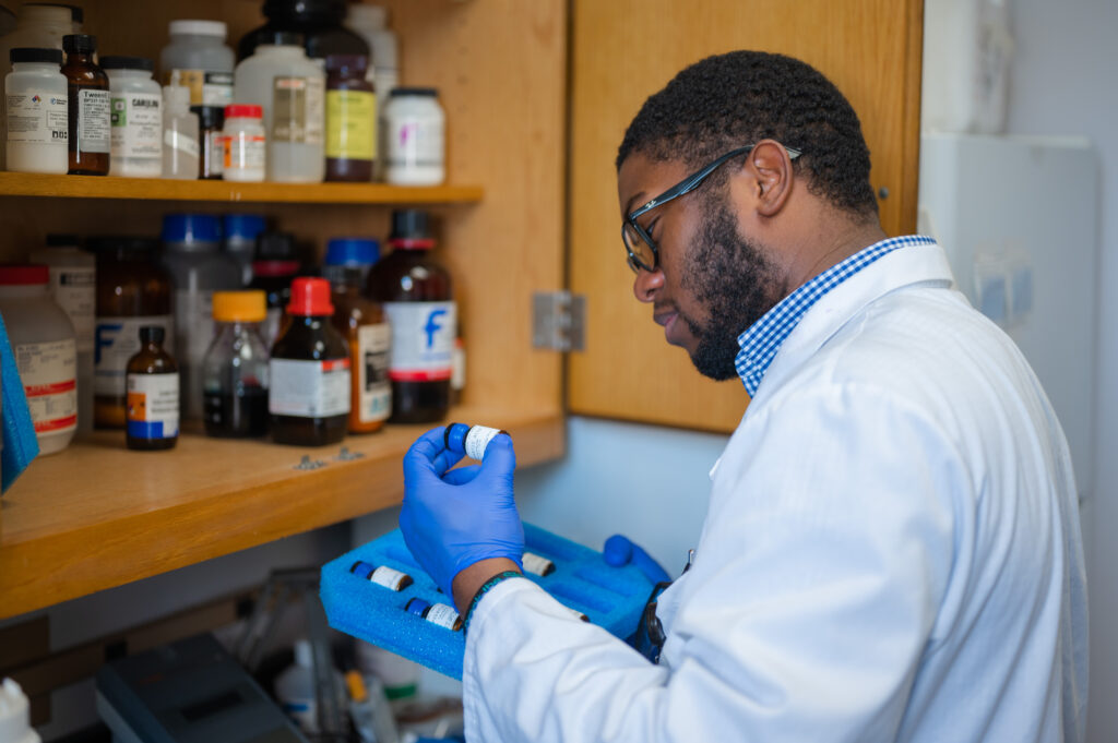 student in a lab